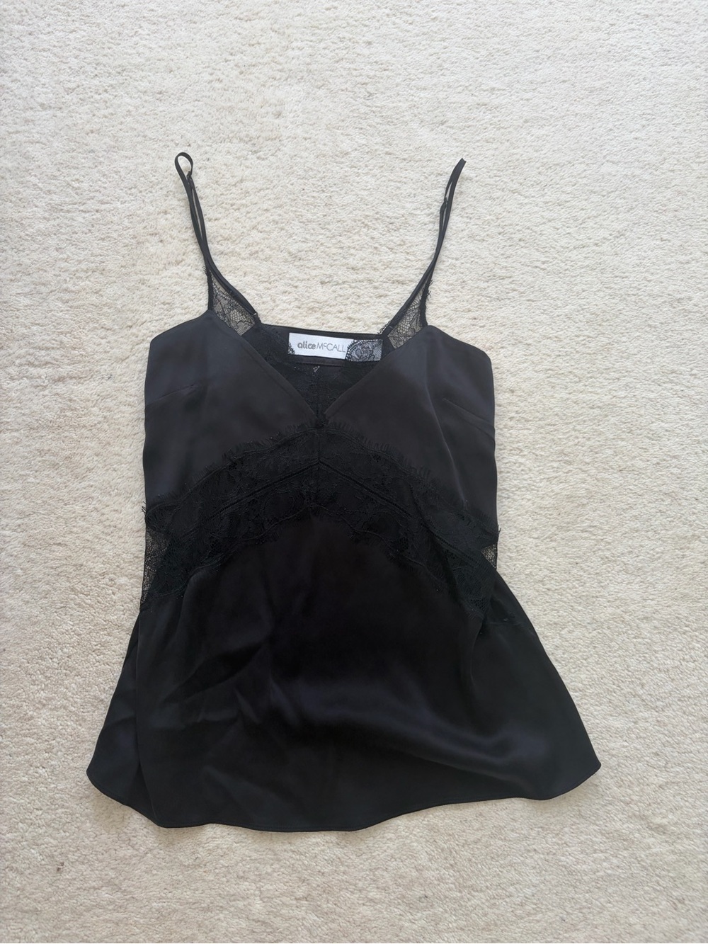 Alice McCall Black Lace-Panel Silk Cami